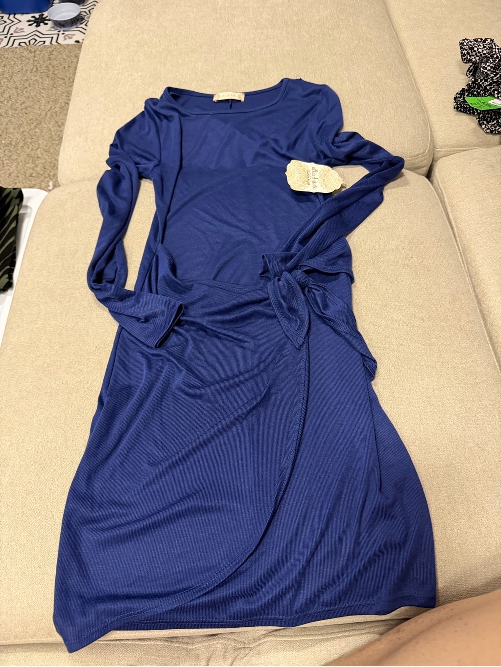 Altar'd State Long Sleeve Navy Wrap-Style Dress